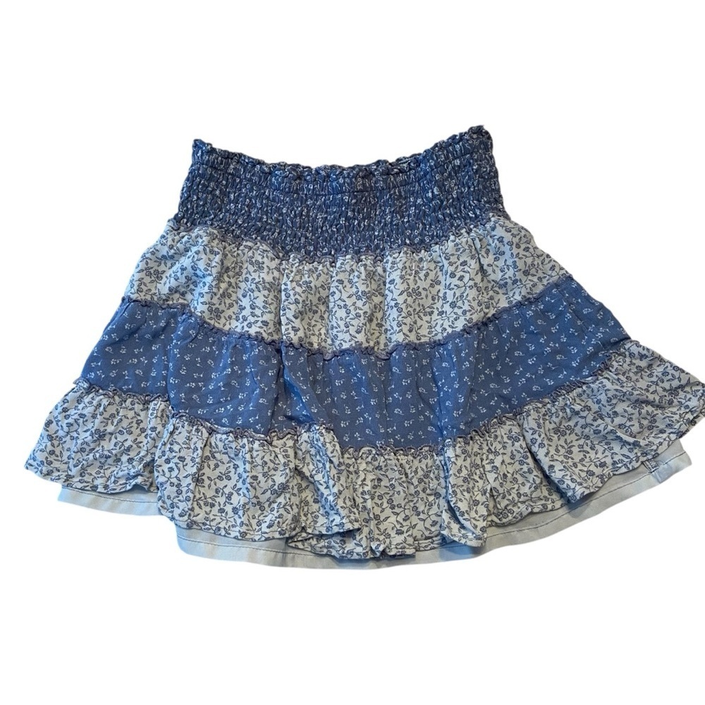 American Eagle Blue Floral Tiered Flowy Mini Skirt Women’s Size Small